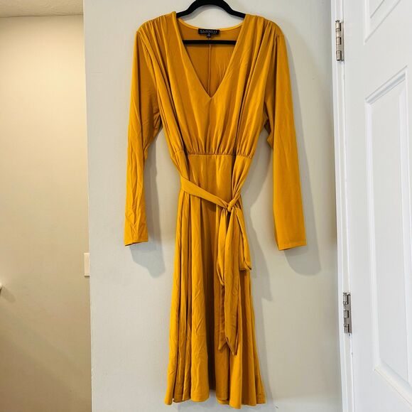 Eloquii | Dresses | Eloquii Mustard Yellow Long Sleeve Midi Dress Size ...